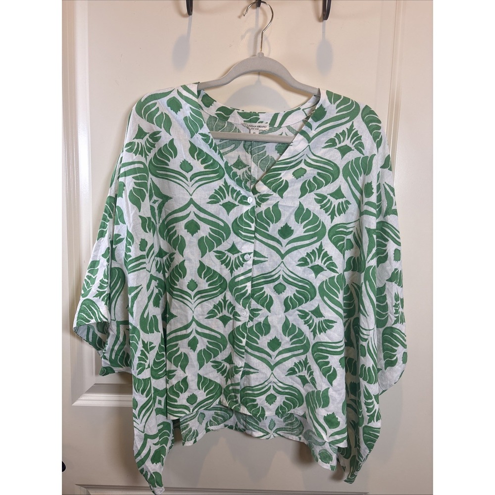 Christian Siriano Linen Blend Kimono Top XL Resort Beach Vacation Shirt Coverup‎